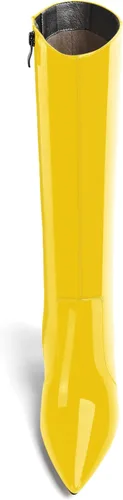 Vista 45 de AMBELIGHT Botas altas hasta la rodilla con cremallera y puntera puntiaguda para mujer, de patente sólida, tacón alto, 3.3 pulgadas