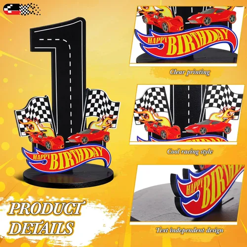 Vista 3 de MiniInflat Cartel de número de 1er cumpleaños de coche de carreras, centro de mesa, tema de coche de carreras, suministros de fiesta de primer