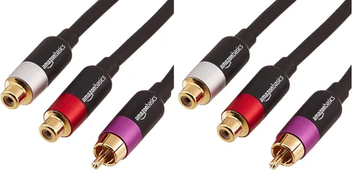 Vista 5 de Amazon Basics Cable divisor RCA Y-Adaptador, 2-hembra a 1 macho, chapado en oro, para subwoofer y reproductor de CD, doble blindado, 12