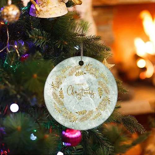 Vista 3 de Cheyan Adorno de Navidad de mármol de Navidad, adorno de árbol de Navidad para decoración del hogar, adorno de porcelana de mármol natural, adorno