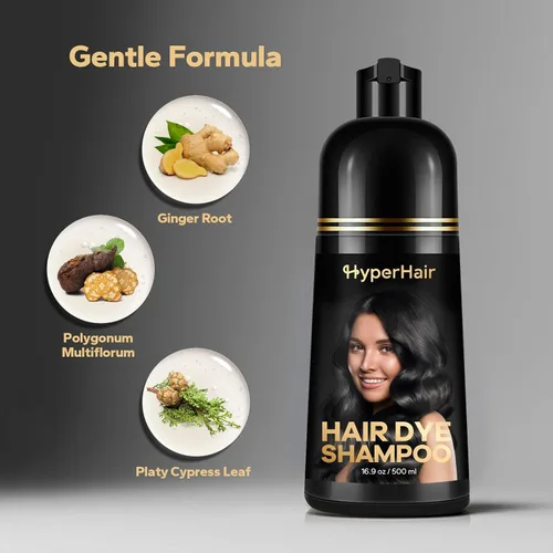 Vista 5 de Champú de tinte para cabello negro, champús para cabello tratado con color, champú de tinte para el cabello 3 en 1, tinte para cabello negro