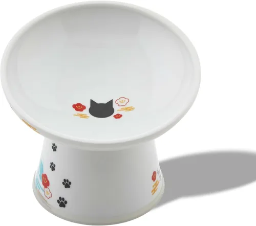 Vista 32 de Tazón elevado de comida para gatos Necoichi – Tazón elevado de cerámica para gatos para fatiga de bigotes y cuello, apto para lavavajillas