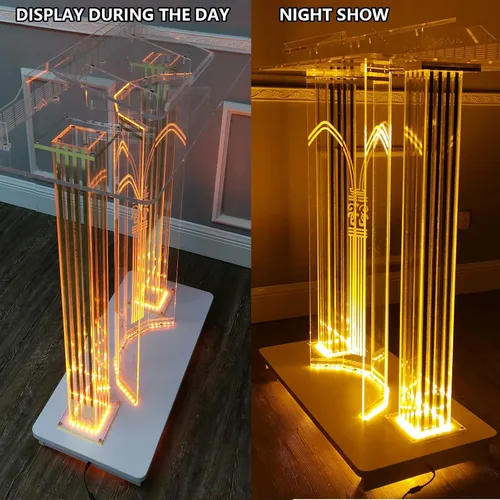 Vista 7 de Púlpito de la iglesia, podio de oro acrílico con rodillos con luces LED, plataforma de lectura vertical, entrada, embajadas, colegios y conferencias