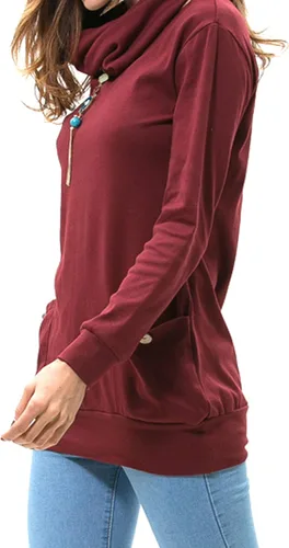 Vista 2 de levaca V02 - Blusa tipo túnica con botones y cuello redondo de manga larga para mujer