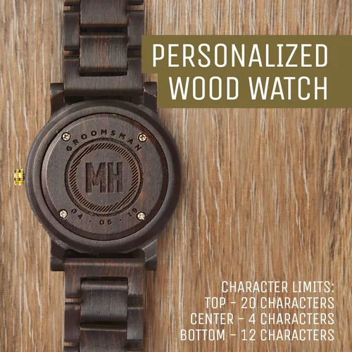 Vista 4 de Swanky Badger regalo personalizado, reloj de madera real grabado es el regalo de boda perfecto para tu mejor hombre y fiesta de boda