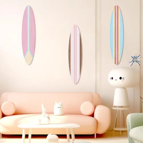 Vista 2 de Zzbakress 3 piezas de decoración de pared de tabla de surf de madera para colgar en la pared, decoración de habitación temática de playa, decoración