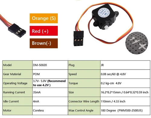 Vista 4 de 2 unids DM-S0020 0.07 oz Ultra-Micro Servo Motor sin núcleo 180 grados 0.07 oz Servo digital con conector JR 3.7V-5V para RC Hobby Modelo Avión