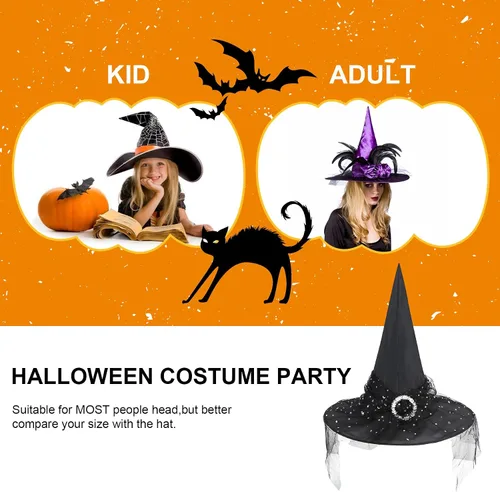 Vista 34 de Zando Sombreros de bruja de encaje para mujer, accesorios de disfraz de Halloween, accesorios de disfraz de bruja plegables para colgar