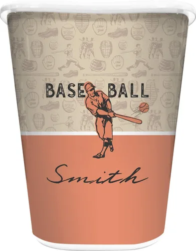 Vista 7 de YouCustomizeIt Cesta de basura de béisbol retro personalizada - doble cara (negro)