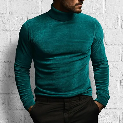 Vista 4 de Sudadera de sherpa de manga larga con cuello alto para hombre, suéter mullido de forro polar de invierno, ajuste entallado