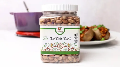 Vista 4 de NY Spice Shop Frijoles secos de arándano - Frijoles Borlotti secos de 1.5 libras - Frijoles romanos - Frijoles de arándano romano naturales