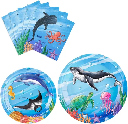 Vista 15 de WERNNSAI Hawaiian Luau Party Supplies - 48 platos y servilletas de Luau tropical, decoraciones de cumpleaños, platos de papel hawaiano para verano
