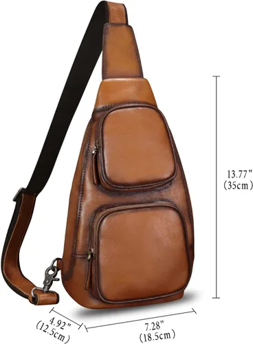 Vista 5 de LRTO Bolso de cuero genuino para hombres y mujeres, moda de cuero real, mochila bandolera de hombro, bolso cruzado de pecho
