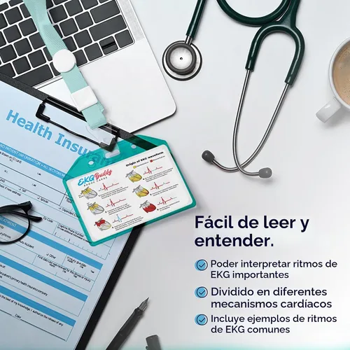 Vista 5 de Set de 5 tarjetas de interpretación de ECG de EKG Buddy - Tarjetas de ECG para enfermeras doble cara, guía de ritmo, hoja de trampa de ECG, tiras