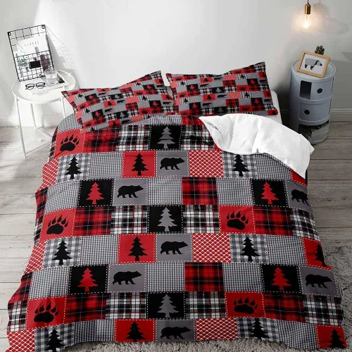 Vista 34 de LUVIVIHOME 2 piezas de funda de edredón de Navidad, juego de ropa de cama individual, ropa de cama rústica de cabaña, colcha de Navidad y Día