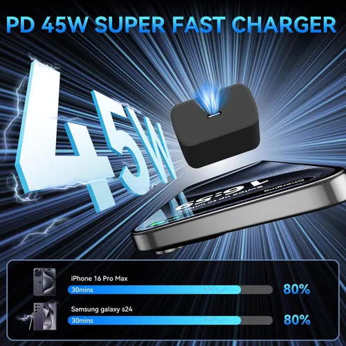 Vista 2 de Cargador para teléfono 17 16 Pro Max de carga rápida, bloque de carga USB C súper rápido de 45 W con cable de carga de 6.6 pies para 17 16 Pro