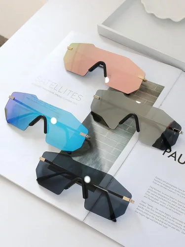 Vista 5 de ADMIRING Gafas de sol de gran tamaño con marco de moda con parte superior plana, gafas de sol grandes sin marco