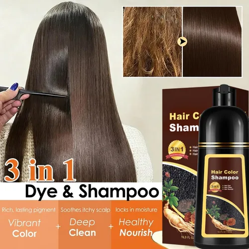 Vista 4 de Champú de tinte para el cabello 3 en 1 para mujeres y hombres, rica coloración de raíz a punta con extractos naturales, 3-4 semanas de duración