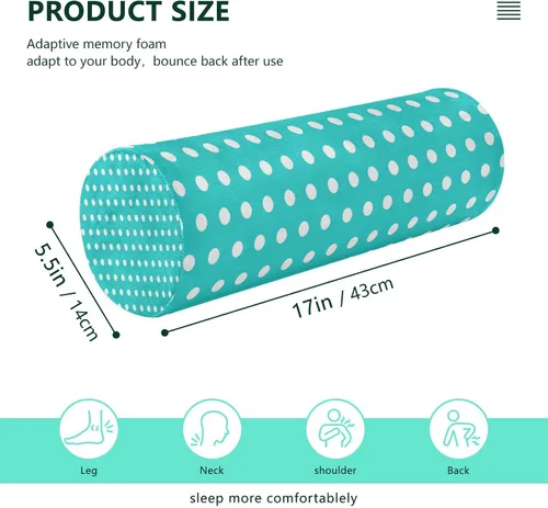 Vista 3 de Cervical Neck Roll, Polka Dots White Blue Round Pillow Washable Memory Foam Pillow, Bolster Pillow for Improved Sleeping, Travel, Home