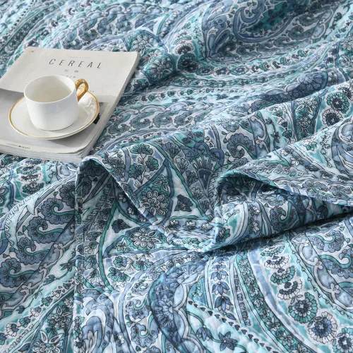 Vista 7 de ENASAL Juegos de Colchas de Algodón, Juegos de Cubrecamas Reversibles Edredón, Colcha Floral Paisley (Azul, Tamaño Queen)