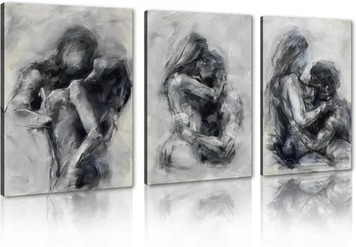 Vista 102 de Novatique 3 piezas de arte de pared sexy en blanco y negro para parejas desnudas, decoración de pared abstracta de amor para mujeres y hombres, arte