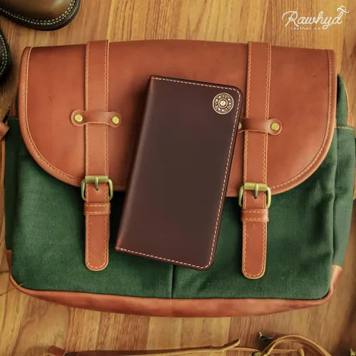 Vista 6 de RAW HYD - Cartera larga de cuero para hombres Funda de chequera doble un gran regalo para hombres