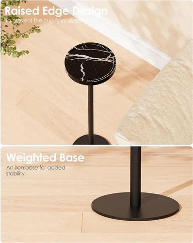 Vista 7 de Mesa de bebida, mesa auxiliar de pedestal pequeña, mesa de cóctel redonda, mesa auxiliar circular con base de metal, para espacios pequeños