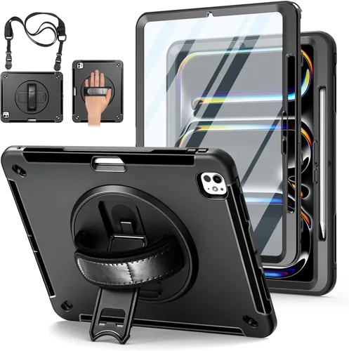 Vista 28 de Funda para iPad Pro 11 M5 2025/M4 2024: Funda protectora para iPad Pro de 11 pulgadas 5ª generación con protector de pantalla, soporte, asa y correa