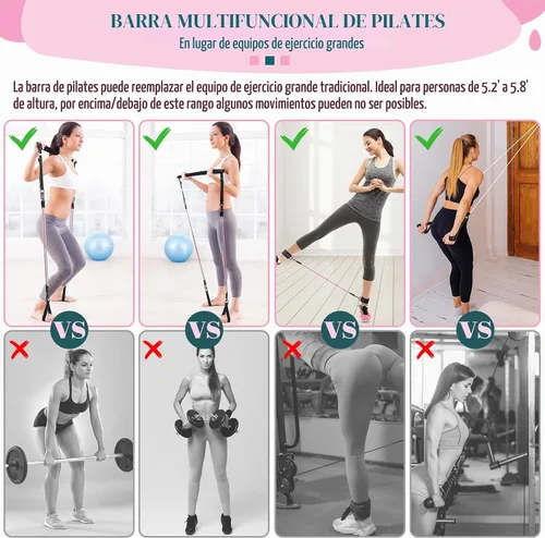 Vista 4 de Kit de barra de pilates con bandas de resistencia, barra multifuncional de yoga y pilates con hebilla de ajuste de metal resistente, kit de barra