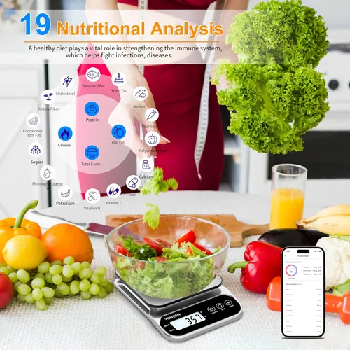 Vista 4 de Báscula digital inteligente para alimentos, pesa gramos y onzas, báscula de cocina de 3 kg/0.1 g para perder peso, cocinar, hornear, súper precisa