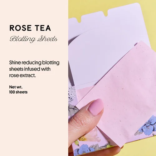 Vista 2 de Winky Lux Hojas secantes de aceite de té de rosa: papeles secantes de control de brillo en viajes compactos, absorben instantáneamente el aceite