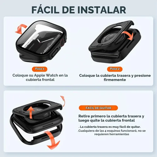 Vista 7 de Paquete de 2 fundas impermeables 2 en 1 para Apple Watch Series SE SE 6 5 4 40mm, borde recto de PC frontal y trasero con protector de pantalla