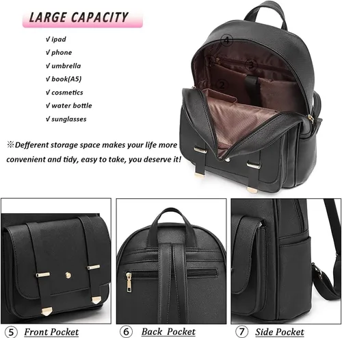 Vista 2 de MACCINELO Linda mochila de cuero para mujer, mochila pequeña con lazo para regalo de niñas, bolsa de hombro para mujer, 3