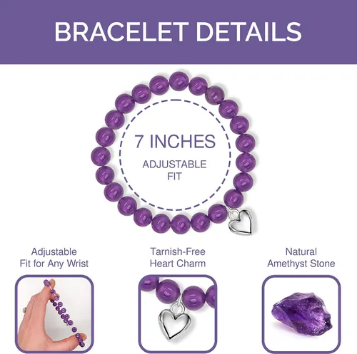 Vista 3 de Regalos de recuperación para mujeres después de la cirugía un regalo reconfortante con una pulsera de piedra amatista y una tarjeta de mensaje