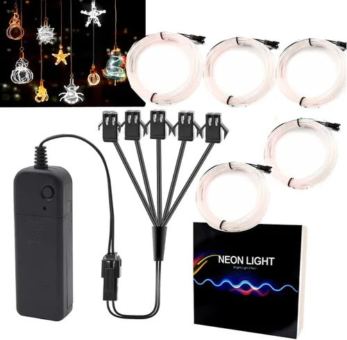 Vista 6 de Ourbest [Nueva versión dura] 5 divisores de 6.6 ft de cable EL de neón, 3 modos de permanencia/lento/rápido flash LED para decoración de fiesta