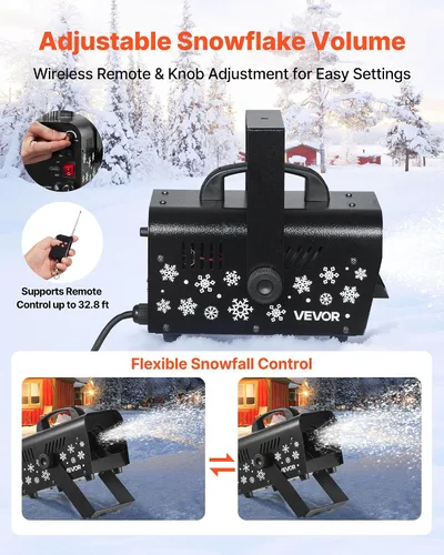 Vista 3 de VEVOR Máquina de nieve portátil de 800 W, máquina de nieve portátil inalámbrica remota con tanque y mango de 1 litro, fabricante de copos de nieve