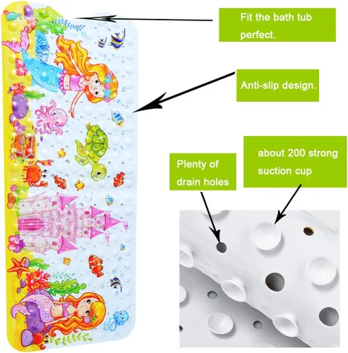 Vista 2 de Tapete de baño antideslizante para baño interior para niños, niñas y niños, tapete de ducha de animales marinos de dibujos animados, tapete de baño