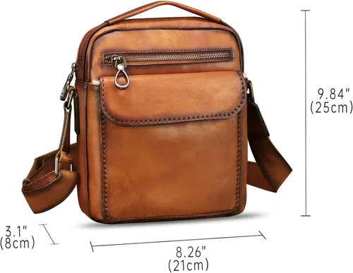 Vista 5 de Bolso de mensajero de cuero genuino para hombre, bolso cruzado de hombro, bolso vintage para hombre