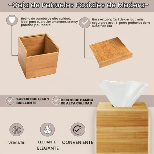 Vista 6 de Performore Funda cuadrada de bambú para caja de pañuelos, elegante soporte de papel facial de madera resistente al agua para baño, escritorio