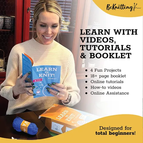 Vista 8 de BeKnitting Kit de tejido para principiantes, adultos y niños - Aprende a tejer - Hilo, fabricantes de pompones, agujas y otros suministros Regalos