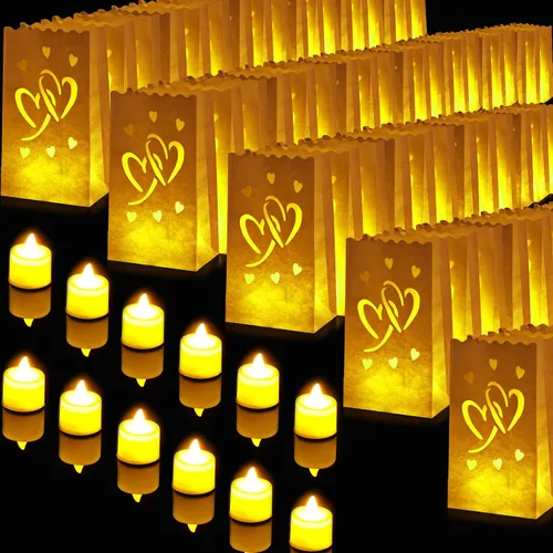 Vista 11 de 50 juegos de bolsas luminarias con velas sin llama, luminarias al aire
