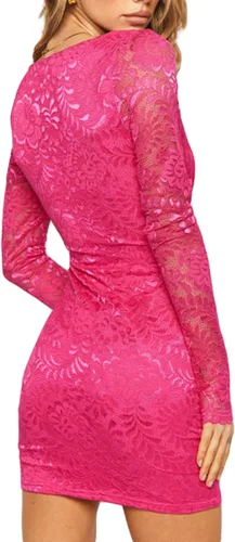 Vista 3 de Vestido sexy de manga larga para mujer, color sólido, cuello cuadrado, cintura alta, ajustado, mini vestido de fiesta con abertura lateral