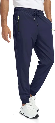 Vista 2 de Rapoo - Pantalones ligeros para hombre, de secado rápido, con 3 bolsillos con cremallera, para entrenamiento, pista, gimnasio y atletismo