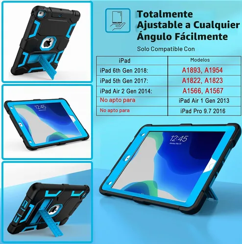 Vista 3 de CCMAO Funda para iPad de 6ª/5ª generación (9.7 pulgadas, 2018/2017), iPad Air de 2ª generación (2014) con soporte, funda protectora híbrida a prueba