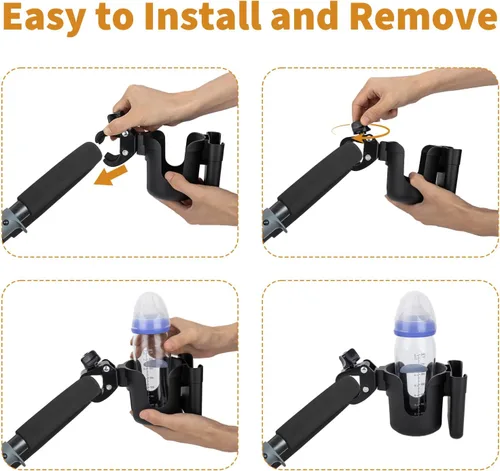 Vista 6 de Portavasos para cochecito compatible con Evenflo con soporte para teléfono, accesorios de vagón compatibles con Evenflo, negro