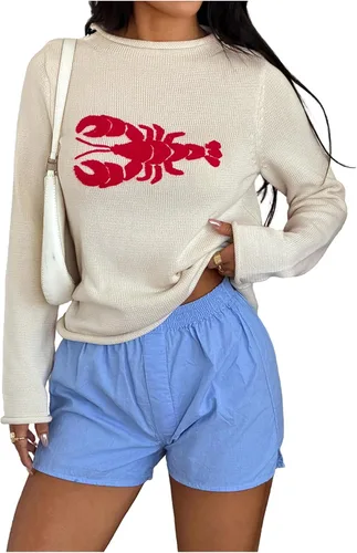 Vista 5 de Verdusa Suéter de langosta acogedor para mujer, para otoño, lindo cuello Beige