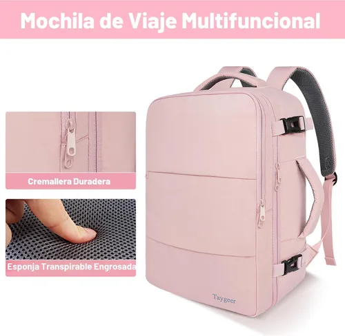 Vista 8 de Taygeer - Mochila de viaje para mujeres, mochila de cabina con puerto de carga USB y bolsa para zapatos, mochila TSA para laptop de 15.6 pulgadas