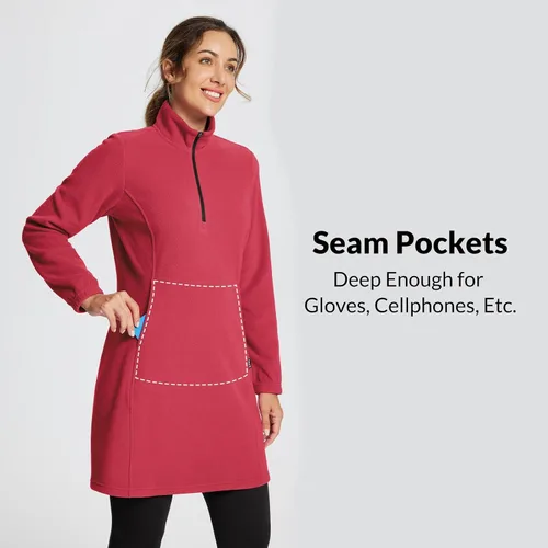 Vista 3 de BALEAF Sudadera de forro polar para mujer, túnica larga con cremallera de un cuarto, vestido de invierno polar con bolsillo