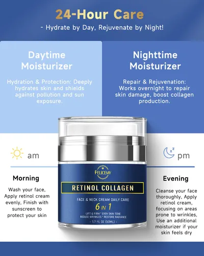 Vista 4 de Felicemy Crema facial 6 en 1 para hombres, humectante facial para hombres, crema facial antienvejecimiento para hombres con retinol colágeno y ácido