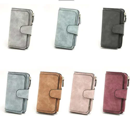 Vista 4 de Surakey Cartera de cuero para mujer, con bloqueo de piel, tarjetero triple para mujer, con tarjetero para tarjetas de identificación, bolsa de gran